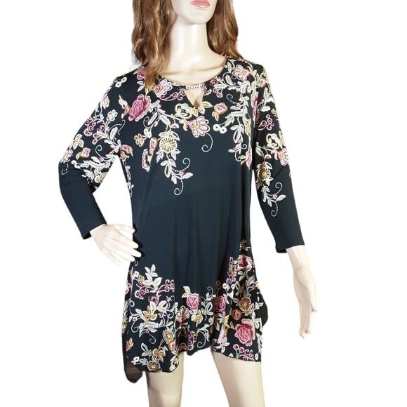 JM COLLECTION DRESS Lushly Embroidered Boho Mini Tunic Oversized‎ - Picture 12 of 13